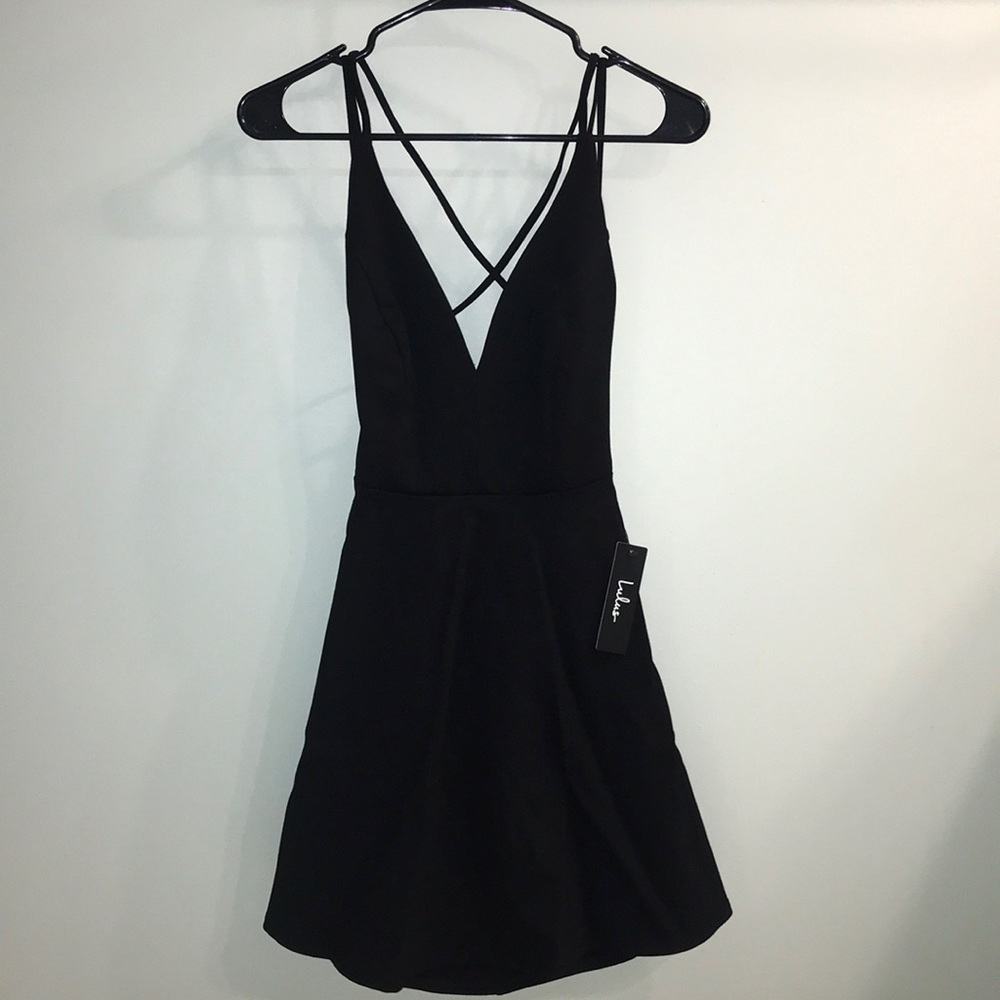 Lulus Believe in Love Black Backless Skater Dress